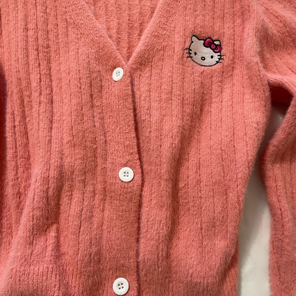 Hello Kitty Pink Ribbed Knit Cardigan